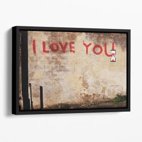 Banksy I Love You Floating Framed Canvas (Color: Black, size: 24" x 16" / 60cm x 40cm (approx))